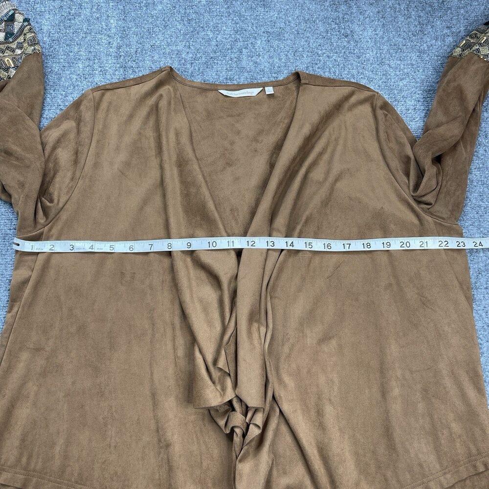 Soft Surroundings Faux Suede Cardigan Womens Large Boho Sequined Fringed Cuffs - Picture 7 of 10